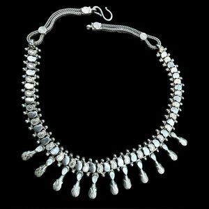 16” Vintage India Rajasthan Tribal Sterling Paisley Collar Necklace 52g
